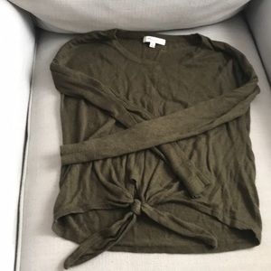 Madewell crop tied knit army green top